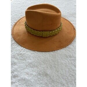 Anthropologie ASN Braid Rancher Hat Women Knot Band Suede Orange Yellow Medium